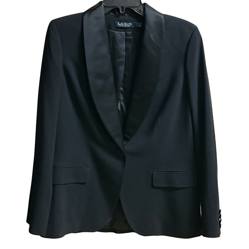 Lauren Ralph Lauren Blazer BLK Sz 8 Womens Pocket w/ Kick Pleat in Back Button